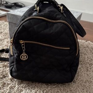 Tommy Hilfiger Black Quilted Backpack with Gold Accents